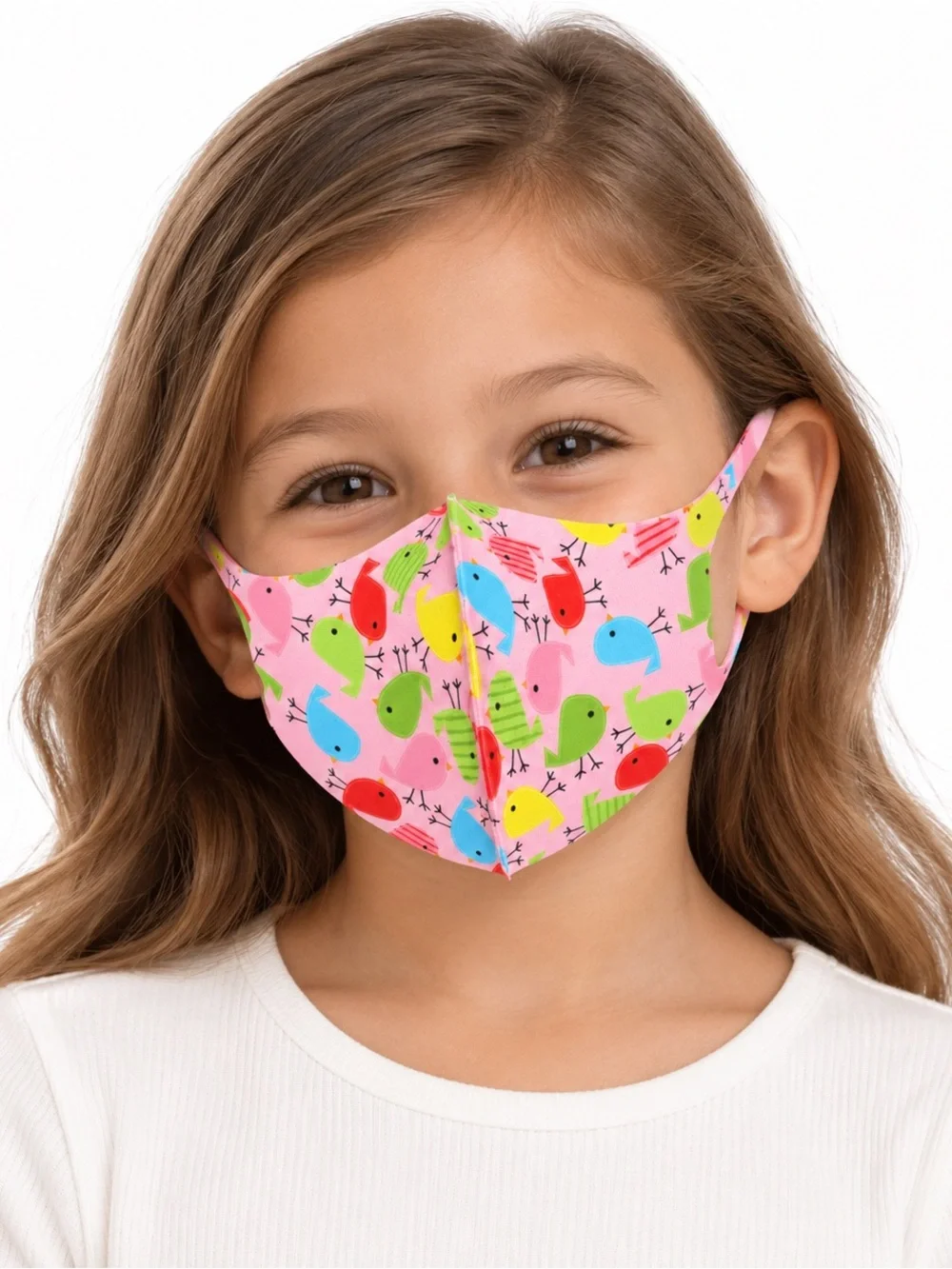 Kids Pink Bird Print Reusable Face Mask